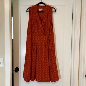 Anthropologie size 24W brick red/burnt orange, cotton/rayon dress with pockets.